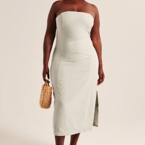 Abercrombie & Fitch Dresses & Skirts - Abercrombie & Fitch Women’s Green Strapless Linen-Blended Midi Dress cotton